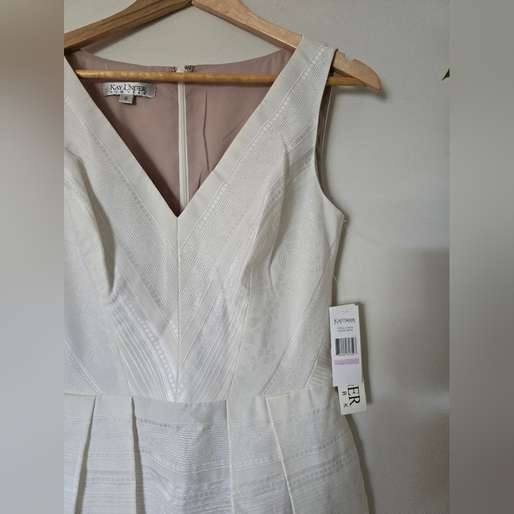 New Kay Unger New York Womens Size 6 A Line V Neck Short Ivory Sleeveless Dress - Picture 4 of 16